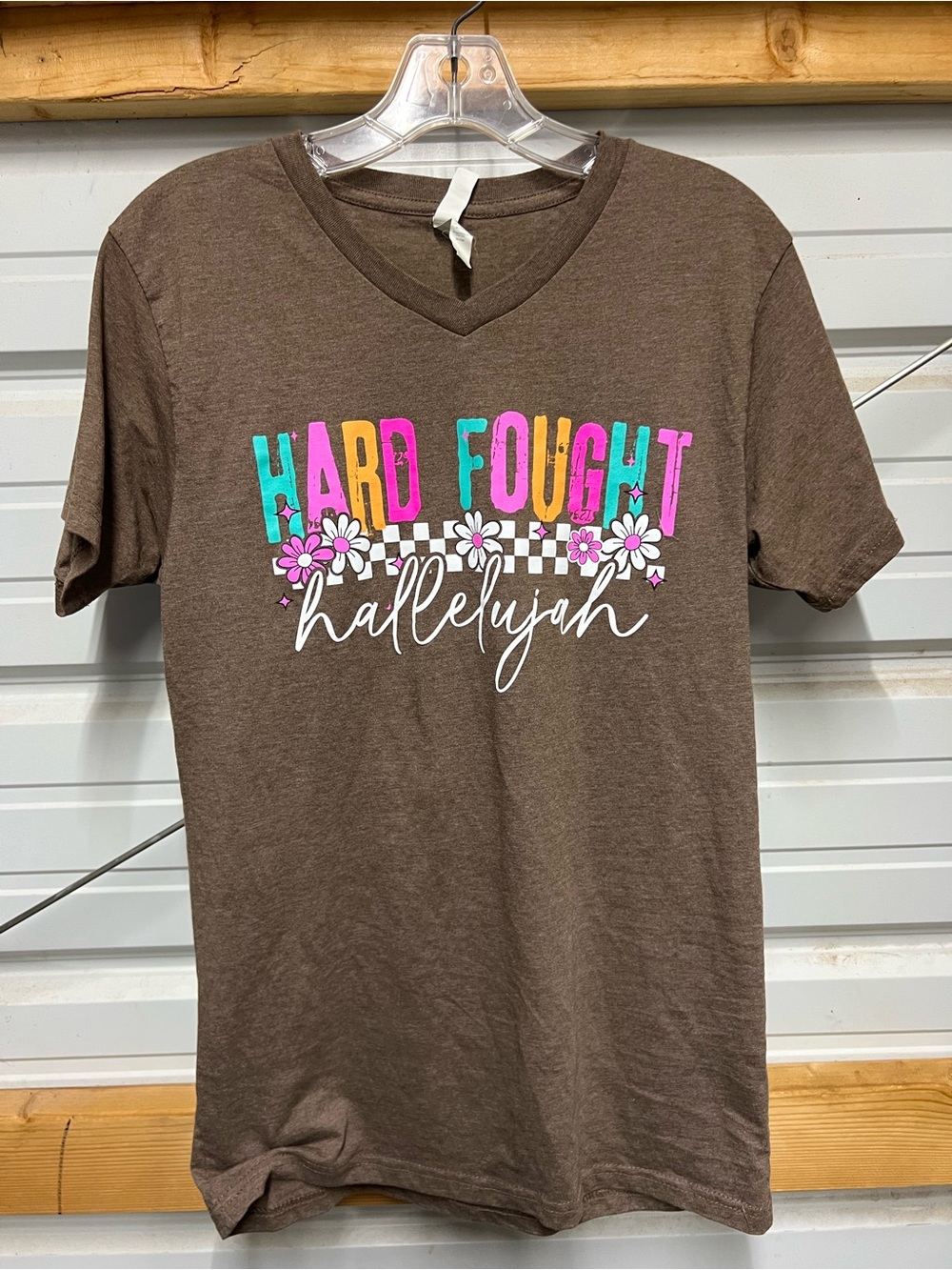 Hard Fought Hallelujah Short Sleeve V-Neck Tee - Brown
